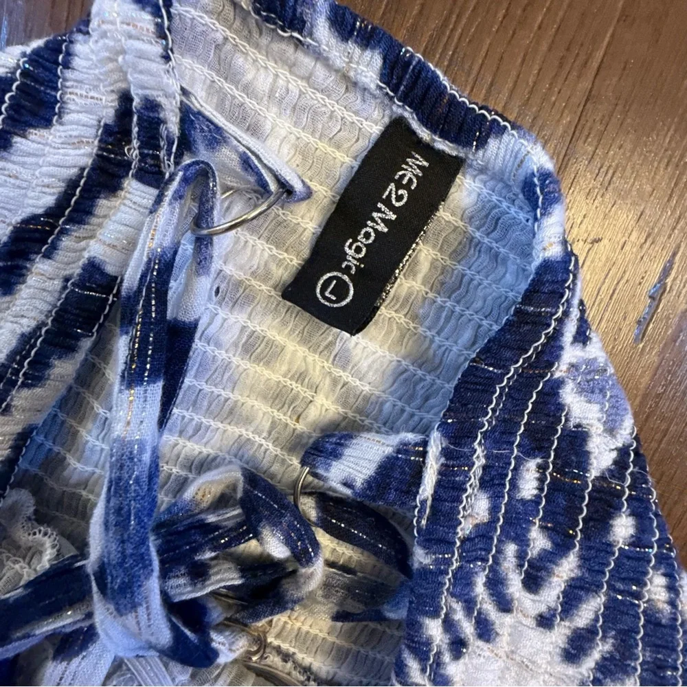 MeToMagic Blue and White Boho Tiered Maxi Dress Large - Picture 4 of 7